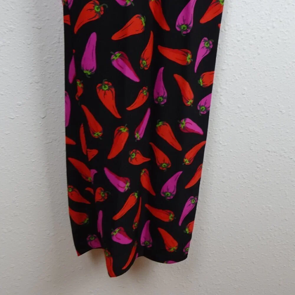 Kate Spade Silk Jumpsuit Size 0 Hot Pepper Print Cropped Black Multicolor